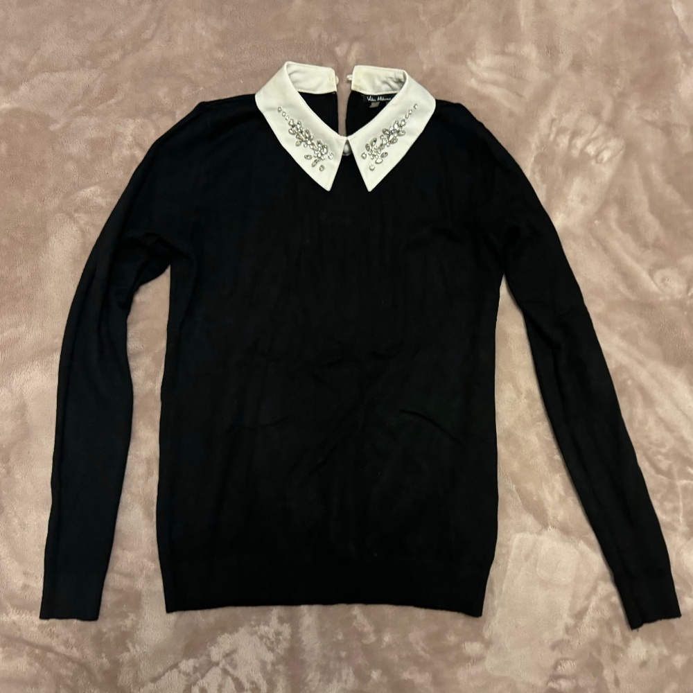 White jeweled collar blouse